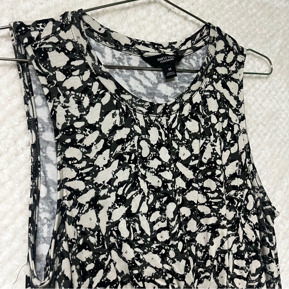 Simply Vera Vera Wang Monochrome Patterned Tank Top Ruched Work Top Office MED - Picture 2 of 6